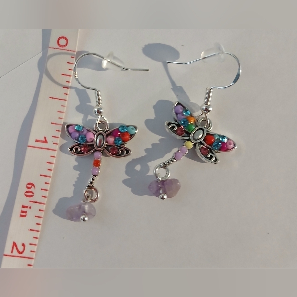 Colorful Dragonfly Dangle Earrings - Picture 4 of 4
